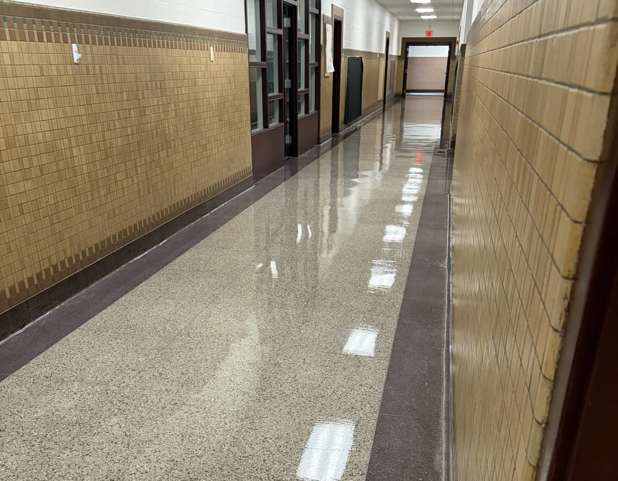 Commercial floor maintenance in progress
